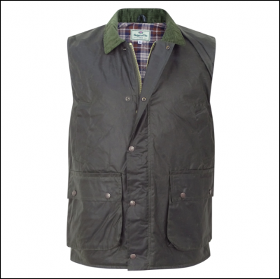 Hoggs of Fife Padded Waxed Waistcoat Olive 1