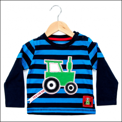 Tractor Ted Long Sleeve Stripey Top Blue-Navy 1