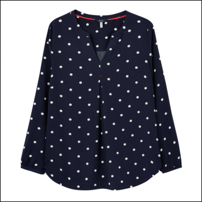 Joules Rosamund V Neck Woven Top Navy Spot 1