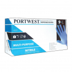 Portwest A925 Powder Free Blue Nitrile Disposable Gloves (Box of 100)