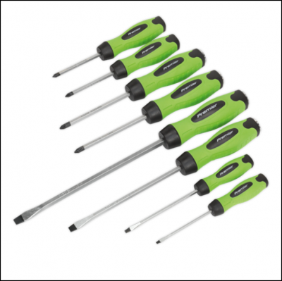 Sealey Hammer-Thru 8 piece Screwdriver Hi-Vis Set Green 1