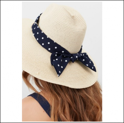 Joules Sia Scarf Fedora Hat Navy-Cream Spots 1