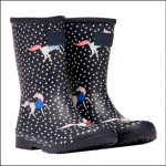 Joules Junior Roll Up Flexible Print Wellies Navy Spotty Horses