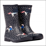 Joules Junior Roll Up Flexible Print Wellies Navy Spotty Horses – Size 10