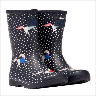 Joules Junior Roll Up Flexible Print Wellies Navy Spotty Horses 1