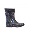 Joules Junior Roll Up Flexible Print Wellies Navy Spotty Horses 3