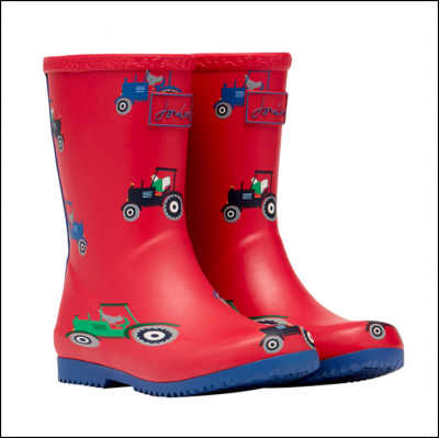 Joules Junior Roll Up Flexible Print Wellies Red Tractor 1