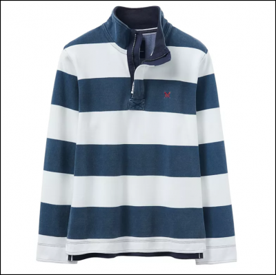 Crew Padstow Pique Wide Stripe Sweatshirt Navy-White 1