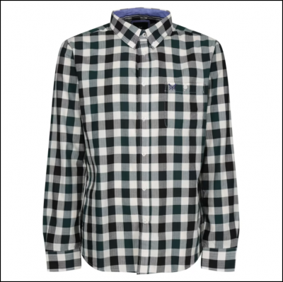 Crew Slim Fit Herringbone Gingham Shirt Green-Antracite 1