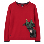 Joules Women's Cracking Red Intarsia Jumper Festive Dog 1