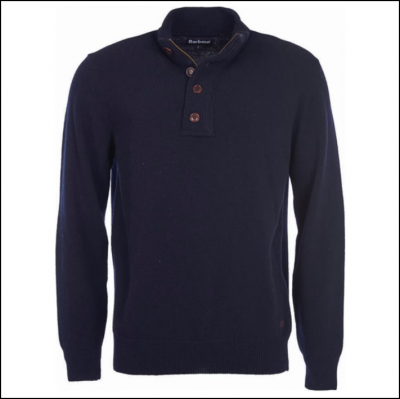 Barbour Patch Half Zip Lambs Wool Jumper Navy 1