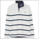 Crew Clothing Padstow Pique Sweatshirt White-Blue Stripe 1