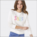 Crew Ladies Graphic Sweatshirt White Surf Print 1