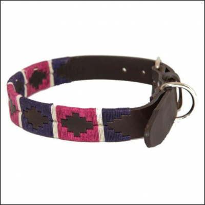 Pioneros Polo Dog Collar - Purple, Berry, White Stripe 1