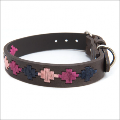 Pioneros Polo Pampas Cross Dog Collar - Berry, Navy & Pink 1
