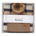 Barbour Dover Pom Beanie & Hailes Scarf Gift Set Rosewood