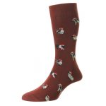 HJ Hall Men’s Cotton Rich Farm Animals Xmas Socks in Wine & Forest