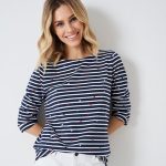 Crew Embroidered Essential Breton Top Navy-White Heart