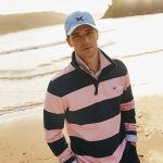 Crew Padstow Pique Wide Stripe Sweatshirt Navy-Pink