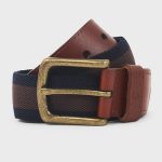 Crew Men’s Leather Trim Stretch Belt Navy/Brown