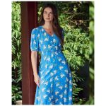 Crew Clothing Lola Floral Print Dress Blue