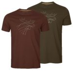 Harkila Graphic T-Shirt (2 Pack) Willow Green & Burgundy