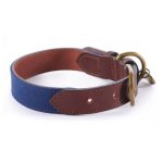 Le Chameau Waxed Cotton/Leather Dog Collar Bleu Fonce