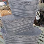 Ascalon Galvanised Oval Pattern Planters Set of 3