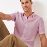Crew Mens’ Short Sleeve Linen Shirt Pink
