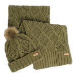 Barbour Ladies Ridley Beanie & Scarf Set Olive