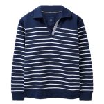 Crew Women’s Sandy Collared Stripe Sweatshirt Dark Navy-White