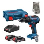 Bosch GSB 18V-55 Professional Cordless Combi Drill with Extra 4Ah Li-ion Battery & Screwdriver Bit Set