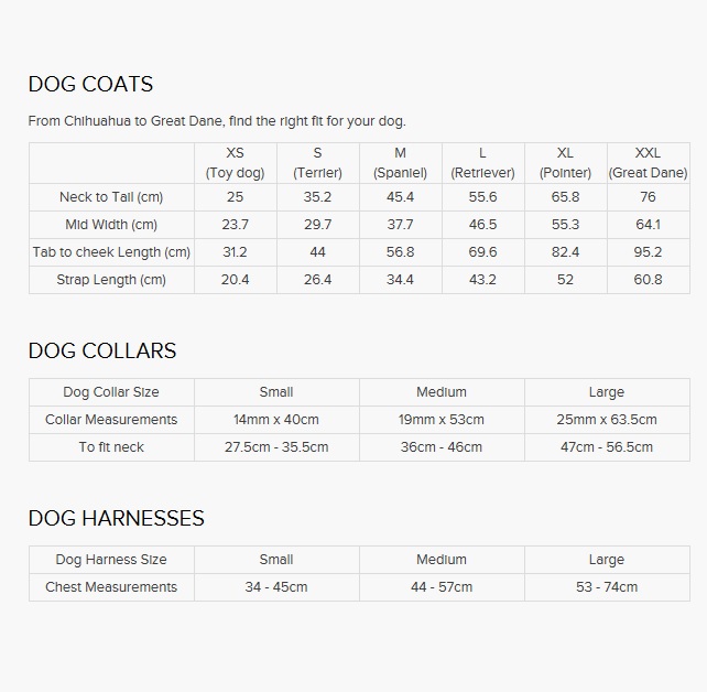 barbour dog size guide