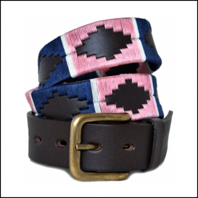 Pioneros Polo Belt - Navy, Pink & White Stripe 1