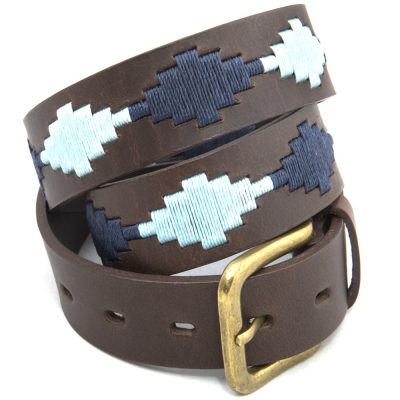 Pioneros Polo Belt - Pampas Cross, Navy & Pale Blue 1