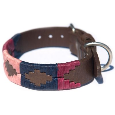 Pioneros Polo Dog Collar - Berry, Navy & Pink 1