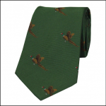 Soprano Flying Pheasants on Green Ground Country Silk Tie 1