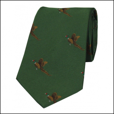 Soprano Flying Pheasants on Green Ground Country Silk Tie 1