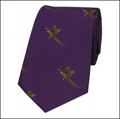 Soprano Flying Pheasants on Purple Ground Country Silk Tie